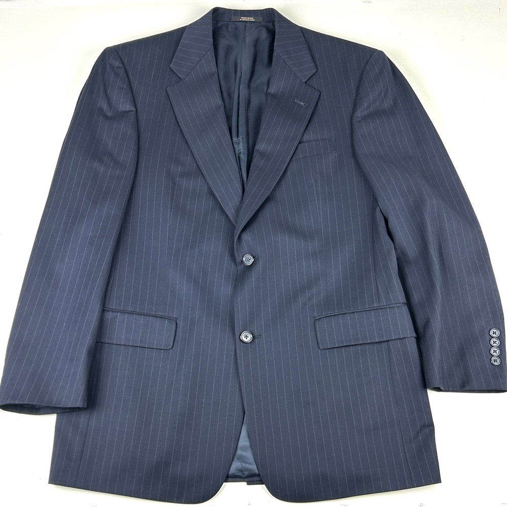 Vintage HART SCHAFFNER MARX gold trumpeter 39R 33 X 30 suit 2PC Pin Stripe blue